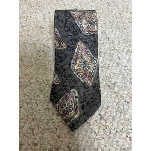 Christian Dior Monsieur Tie Gray‎ Floral Silk Made in USA Men's Necktie